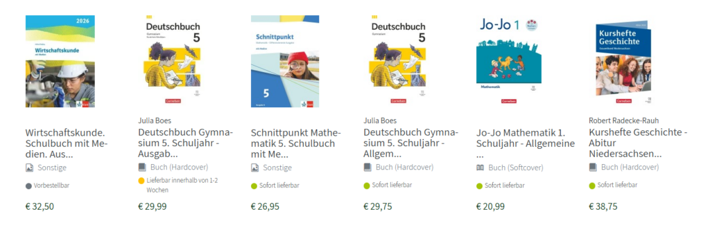 Schulbücher für ganz Deutschland bestellen: Schulbuchliste